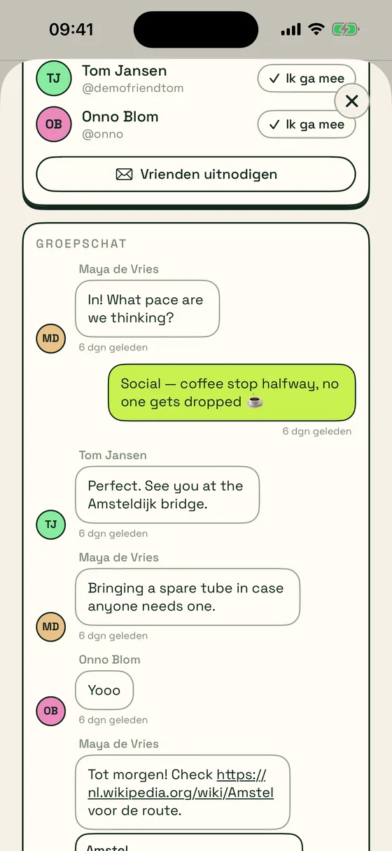 De groepschat bij een activiteit